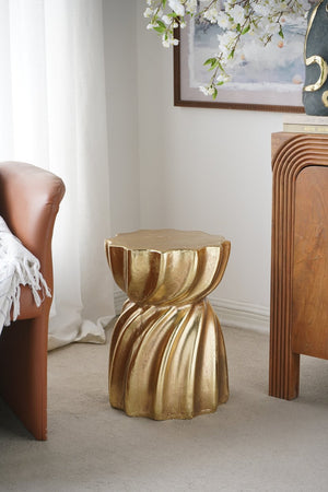 English Elm 14x14x18.7" Gold Magnesium Stool Swirl Base Sculptural Glam Art Deco Side Table W2078P442968