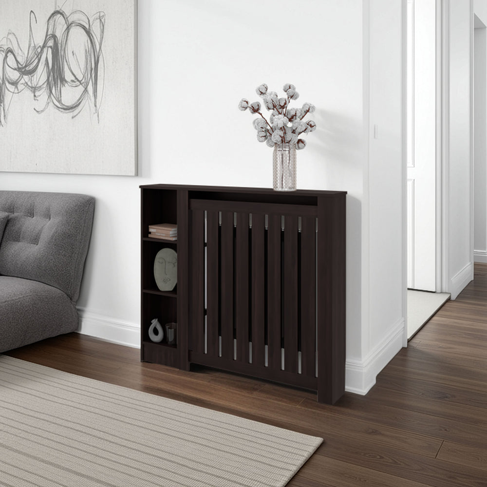 English Elm Tempest Wengue Radiator Cover with Open Shelving for Hallways and Living Rooms B128P343769