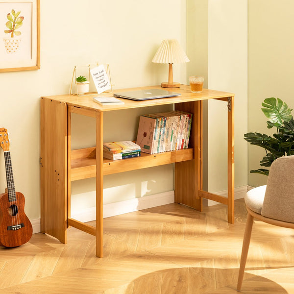English Elm Bamboo Foldable Study Desk Solid Natural Wood Space Saving Home Office Dorm Table W2641P408486