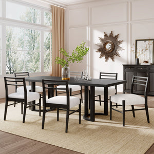 English Elm Christopher Knight Home® - 7PCS Beige+Black Dining Set with Ladder Back Chairs and Rubberwood Table, Upholstered Seats, Trestle Base N771P192288B_N771P195513H