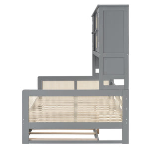 English Elm Full Size Wooden Daybed With Twin Trundle, Storage Cabinet & Shelves For Space-Saving Comfort N820S00049E