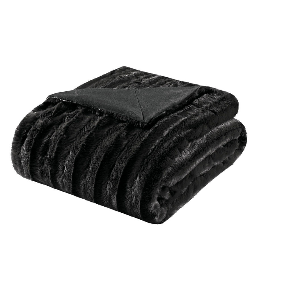 JLA Home Madison Park - Long Faux Fur Throw with Silky Micro-Fur Reverse, OEKO-TEX Certified, Lightweight Cozy 50x60 Inches Black MP50-453