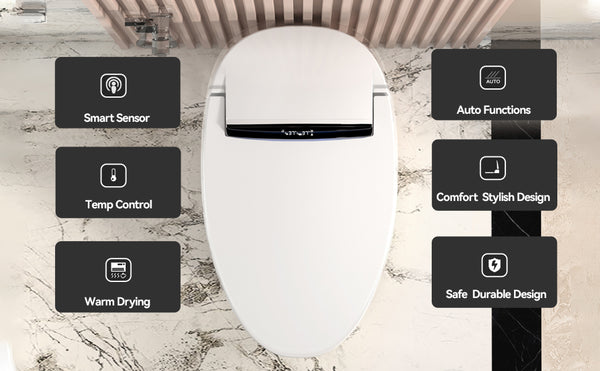 English Elm Smart Bidet Toilet with Auto Open Seat Heated Wash Warm Air Dry and Remote W3133P384770