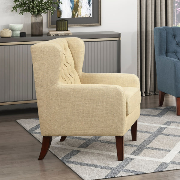 English Elm Classic Wingback Button-tufted Accent Chair Plush Foam Seat Solid Wood Legs Formal Style B011P419467