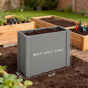 English Elm Balcony Raised Garden Planter Galvanized Steel Elevated Herb Bed for Patio Outdoor Use Gray T3971P481344