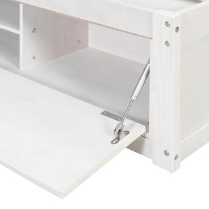 English Elm Queen Platform Storage Bed with Hydraulic Lift Footboard and Four Drawers Antique Finish White LP000139AAK