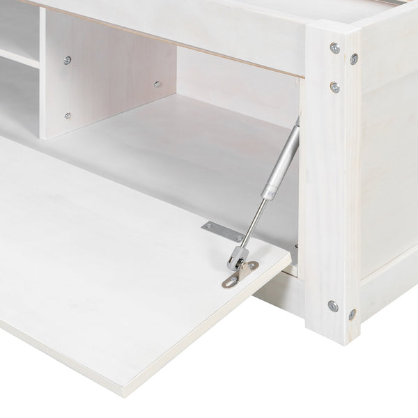 English Elm Queen Platform Storage Bed with Hydraulic Lift Footboard and Four Drawers Antique Finish White LP000139AAK