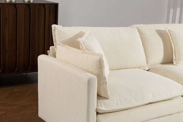 English Elm Modern Chenille Sectional Sofa with Ottoman Modular Layout for Spacious Living Rooms Antique White W2530S00017