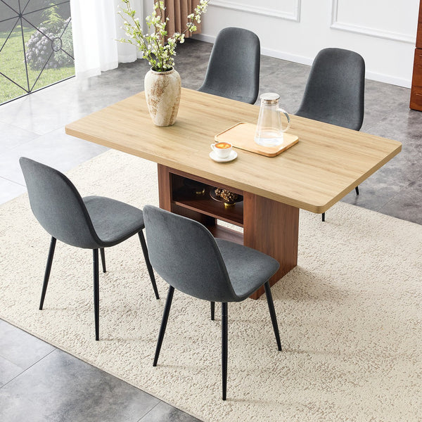 English Elm Expandable Walnut Dining Set with Four Linen Chairs Seats Six in Modern Style Black,Dark Gray,Walnut,Wood W1151S04672