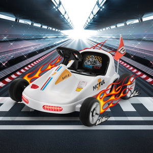 English Elm 12v Kids Electric Go Kart with Parental Remote Dual Motors Led Bluetooth Pedal White W2181P201026