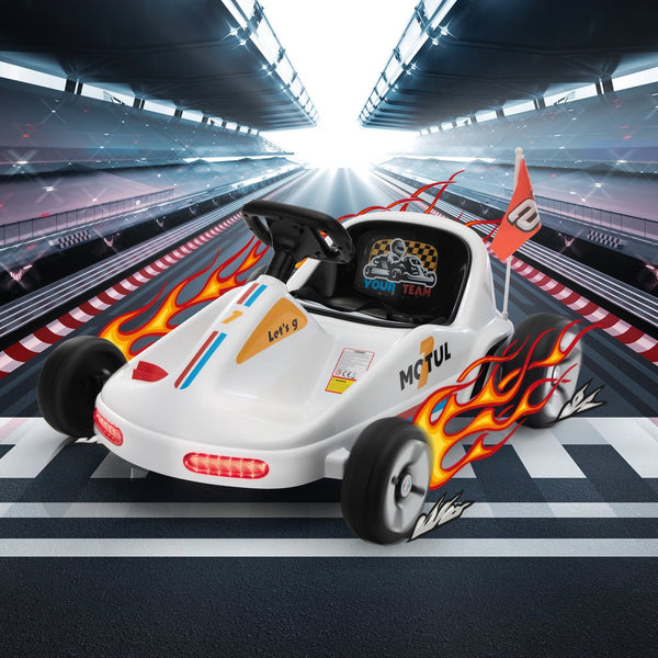 English Elm 12v Kids Electric Go Kart with Parental Remote Dual Motors Led Bluetooth Pedal White W2181P201026