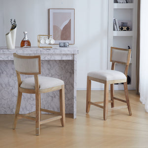 English Elm 26.5" Upholstered Counter Stools Set of 2 Rubberwood Farmhouse Kitchen Seating N780P403743B