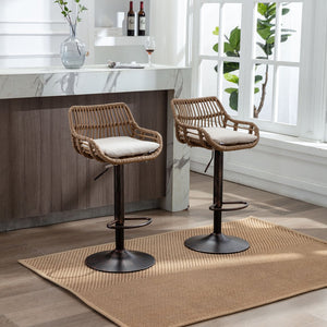 English Elm Modern Swivel Bar Stools Set of 2 Adjustable Counter Height Linen Seats 360° Rotation Vintage Gold W39594819