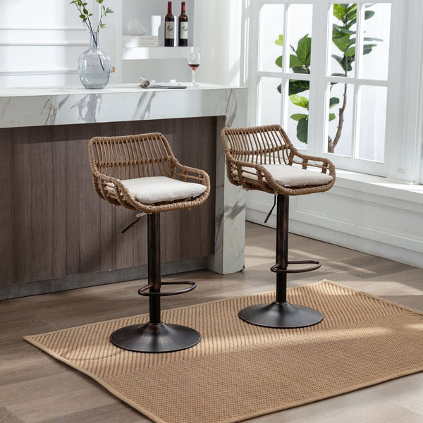 English Elm Modern Swivel Bar Stools Set of 2 Adjustable Counter Height Linen Seats 360° Rotation Vintage Gold W39594819