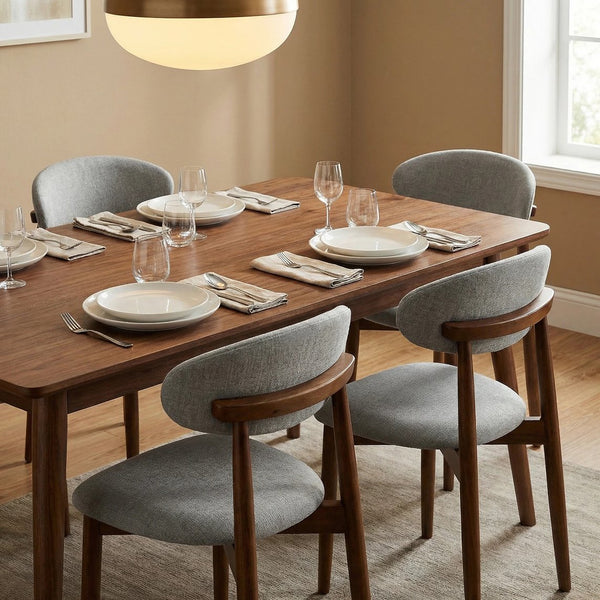 English Elm Wooden Upholstered Dining Chairs Set of 2 Linen Fabric Curved Back Farmhouse Style Gray W3204P456999