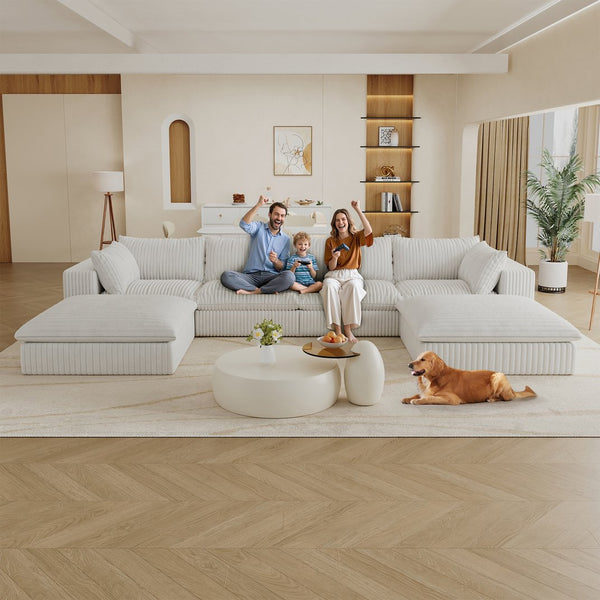 English Elm 157.6"Cloud 157.6" Cloud Sofa - Luxurious Modular Corduroy Couch, No Assembly, Customizable For Living Spaces & More W2824S00098