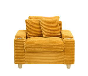 English Elm Orange Corduroy Single Sofa with Ottoman Storage, Built-In Armrest Compartments, Removable Pillow Covers W1658S00140