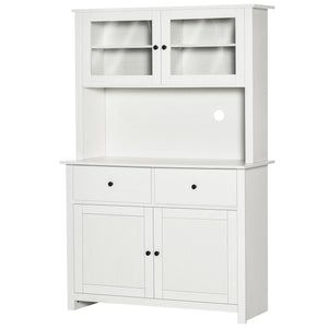 English Elm HOMCOM 63.5" Kitchen Buffet Hutch with Adjustable Shelves, Glass Doors, Drawers & Microwave Space W2225P200883