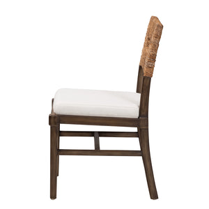 English Elm Bohemian Handwoven Kubu Rattan Mahogany Wood Dining Chair Organic Eclectic Style B2750P467643