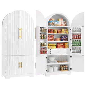 English Elm K&k Farmhouse Pantry Cabinet 72 Inch Tall Mdf Cupboard with Adjustable Shelves White N707S000020W