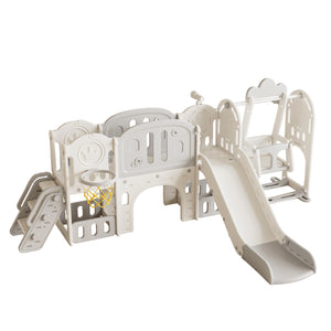 English Elm Toddler Playset 11 in 1 Hdpe Indoor Outdoor Swing Slide Basketball Climbing Set W509P227266