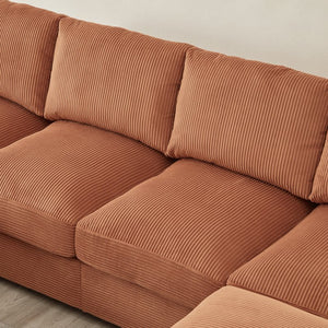 English Elm 122"l Corduroy Sectional with Dual Ottomans Modular U-shape Sofa for Modern Living Orange W1669S00022
