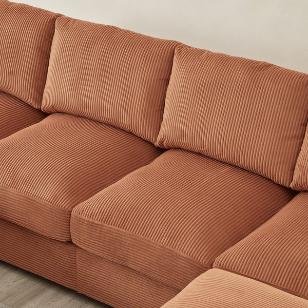 English Elm 122"l Corduroy Sectional with Dual Ottomans Modular U-shape Sofa for Modern Living Orange W1669S00022
