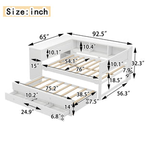 English Elm Full Size Daybed With Trundle & Desk, Solid Pine Frame, Storage Drawers, Modern White Design W1580S00205
