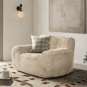 English Elm Jennifer Taylor Home - Summit Overstuffed 49" Faux Mongolian Sheepskin Arm Chair in Cream Beige — Plush Luxury, Cozy Comfort B2719P238348