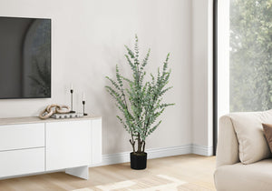 English Elm Artificial Eucalyptus Floor Plant 44" Tall in Sleek Black Pot with 1440 Lifelike Leaves, No Care Needed Green 44 L x 8 W x 8 H B2710P220047