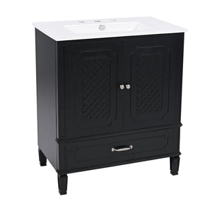 English Elm 30" Freestanding Bathroom Vanity Solid Wood Vintage Farmhouse Style Soft Close Storage N759P218644B