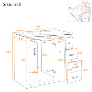 English Elm 36'' Bathroom Vanity with Ceramic Sink Combo Solid Wood Frame Soft-Closing Drawers Ample Storage Elegance Indigo N710P243327M