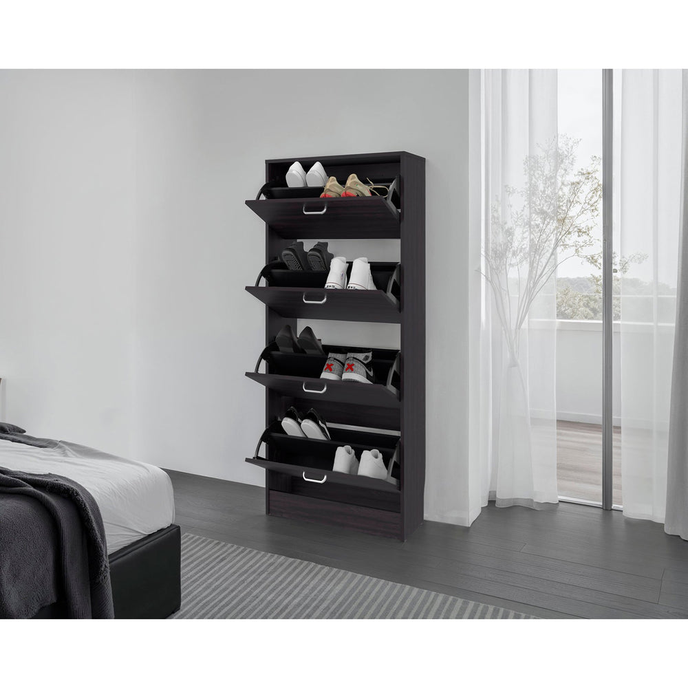 English Elm White Slim Vertical Shoe Cabinet Four Doors Entryway Storage Melamine Finish B062P486516