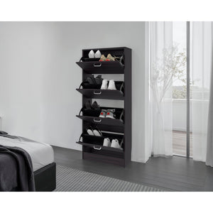 English Elm White Slim Vertical Shoe Cabinet Four Doors Entryway Storage Melamine Finish B062P486516