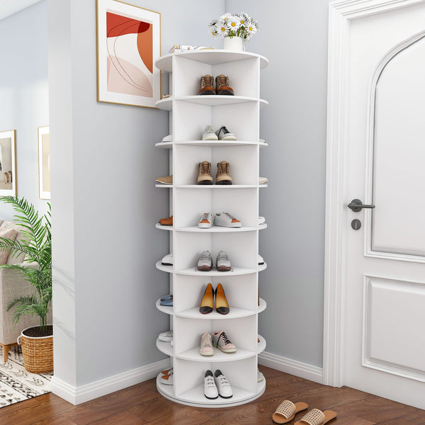 English Elm Rotating Seven Tier Shoe Tower Organizer Holds 28 Pairs with Spinning Base W2699P390458