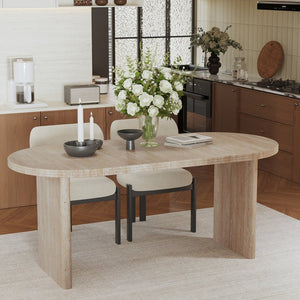 English Elm 55.11"-70.86" Extendable Dining Table with Sculpted Striped Legs Seats Six in Modern Style Ancient White W757P411790