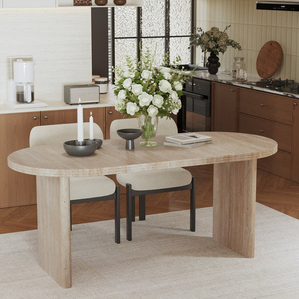 English Elm 55.11"-70.86" Extendable Dining Table with Sculpted Striped Legs Seats Six in Modern Style Ancient White W757P411790
