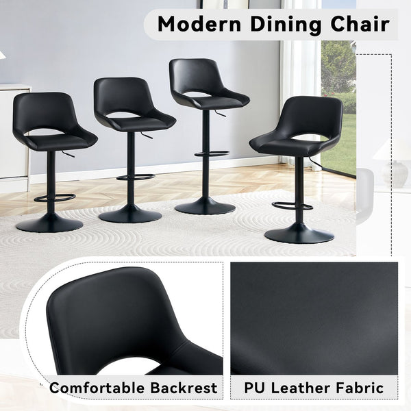 English Elm Set of 2 Pu Leather Barstools with Gold Footrest Curved Back for Kitchen Island Black W1151P383775