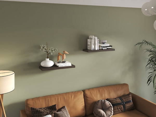 English Elm Ecco 31.5" Dark Walnut Floating Shelves Set of 2 with Hidden Brackets, Sturdy Matte Modern Storage B200P350341