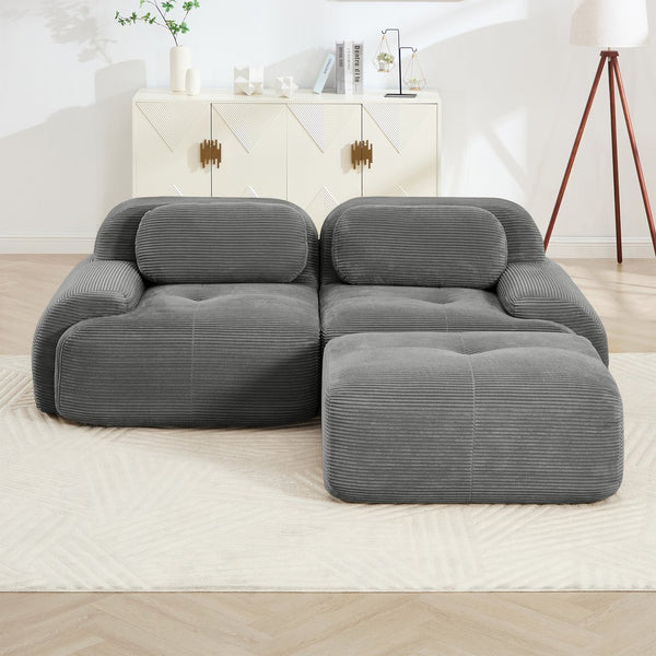 English Elm 82'' Modular L-shaped Sectional Sofa Corduroy Upholstery Curved Arms for Living Rooms Grey W714S01264