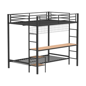 English Elm Metal Full Over Twin Bunk Bed with Integrated Desk Powder Coated Steel Frame Matte Black B016P464453