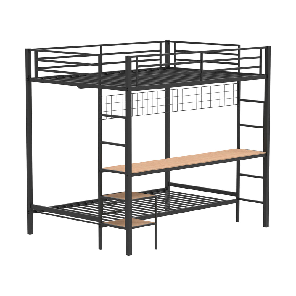English Elm Metal Full Over Twin Bunk Bed with Integrated Desk Powder Coated Steel Frame Matte Black B016P464447
