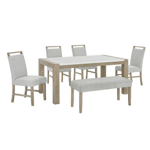 English Elm Tabitha 6-Piece Dining Set With 66" White Faux Marble Top & Light Oak Base For Elegant Gatherings B061S00908-GIGA
