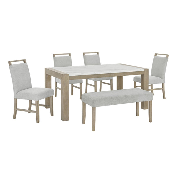 English Elm Tabitha 6-Piece Dining Set With 66" White Faux Marble Top & Light Oak Base For Elegant Gatherings B061S00908-GIGA