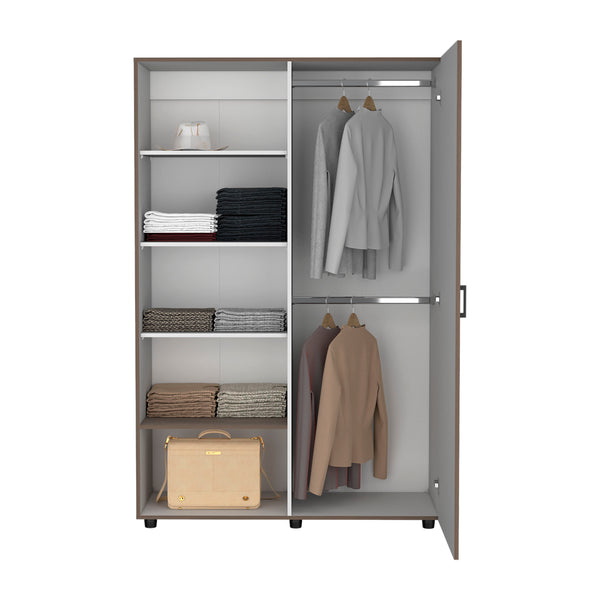English Elm Eco 72" High 6-Tier Shelf Cabinet Armoire with Two Hanging Rods, Five Shelves, Mobile Storage Unit Multi 79.37 L x 22.83 W x 4.33 H B070S00350