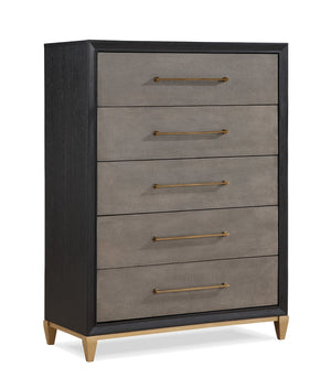 English Elm 1pc Modern Geometric Chest of Drawers with High-Gloss Finish, Sleek Hardware, Spacious Storage and Style Brown 40.75 L x 20.88 W x 52.38 H B2741P325732