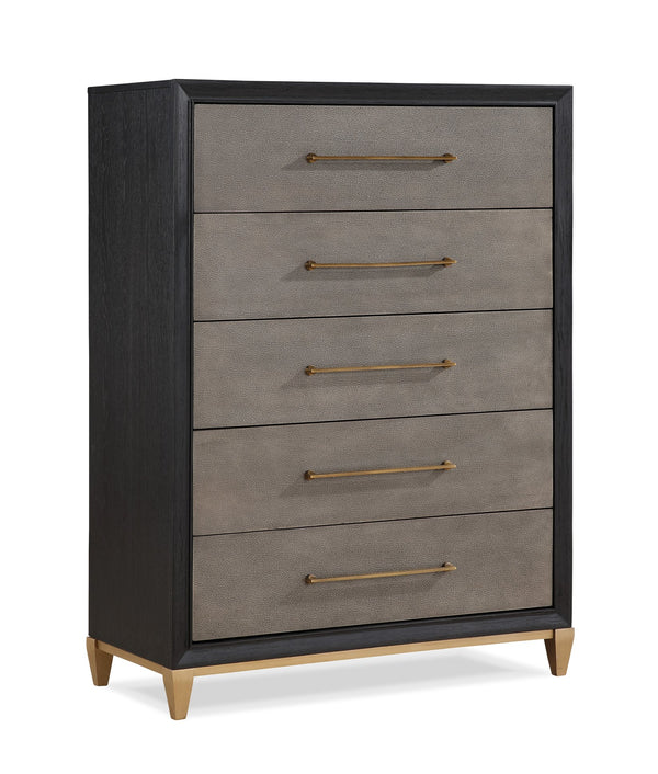 English Elm 1pc Modern Geometric Chest of Drawers with High-Gloss Finish, Sleek Hardware, Spacious Storage and Style Brown 40.75 L x 20.88 W x 52.38 H B2741P325732
