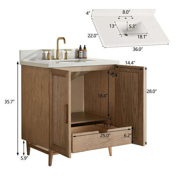 English Elm Fully Assembled 30" Light Coffee Bathroom Vanity With Solid Wood, Engineered Top & Soft-Close Drawers W1826P343423