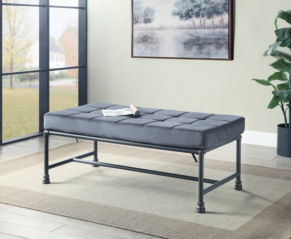 English Elm Brantley Velvet Gray Bench with Sandy Finish, Memory Foam Seat & Back, KD Metal Frame, 300lb Capacity B2726P306887