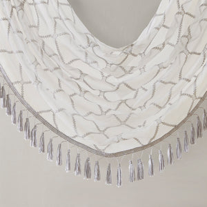 JLA Home Madison Park - Diamond Sheer Valance with Embroidered Diamond Motif, Tassel Trim, Waterfall Drape for Soft Light White/Grey MP41-4945
